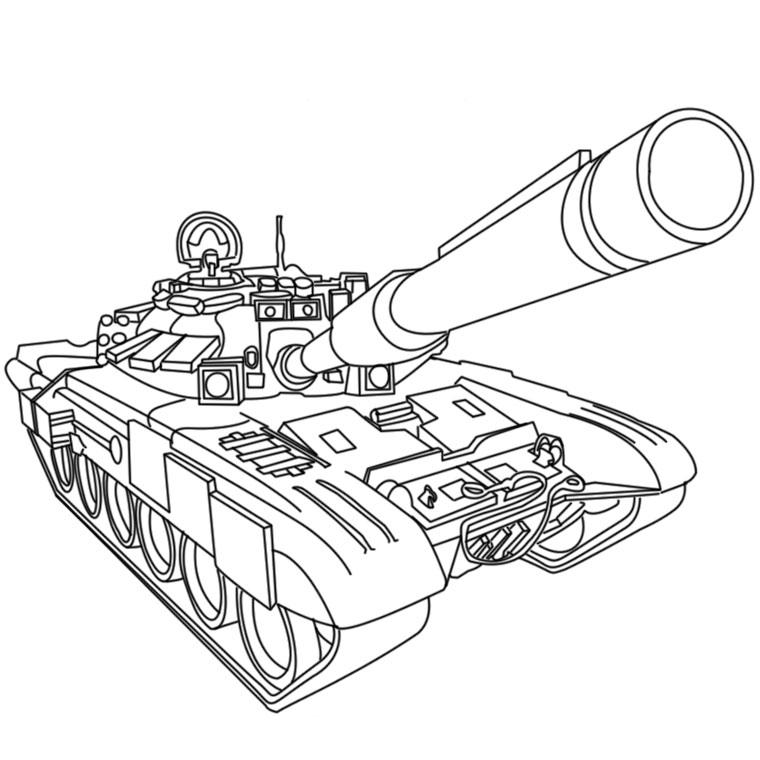 Coloriage d'un tank militaire sur un fond désertique