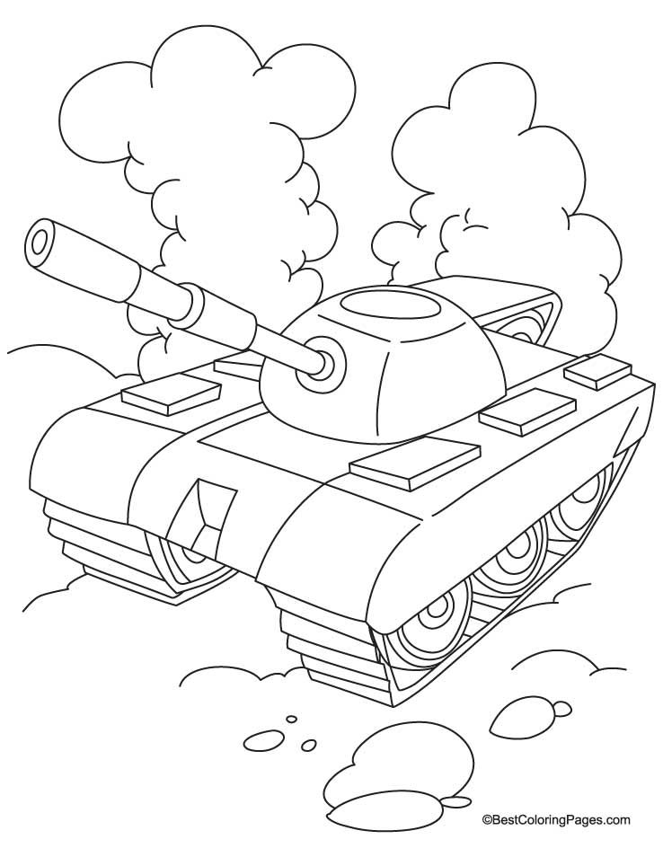 Coloriage d'un char d'assaut sur fond de paysage urbain