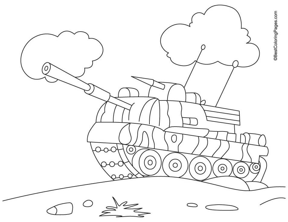 Coloriage d'un tank militaire sur un fond simple