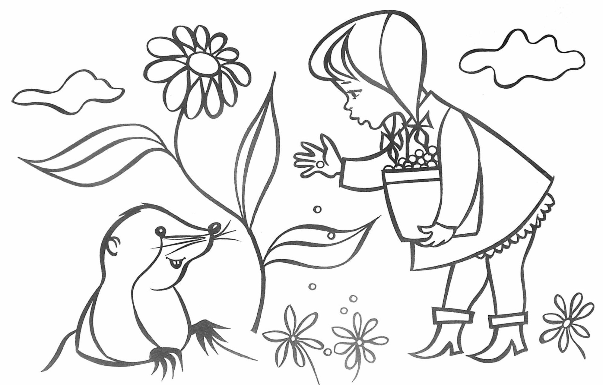 Coloriage d'un taupe creusant un terrier dans la terre