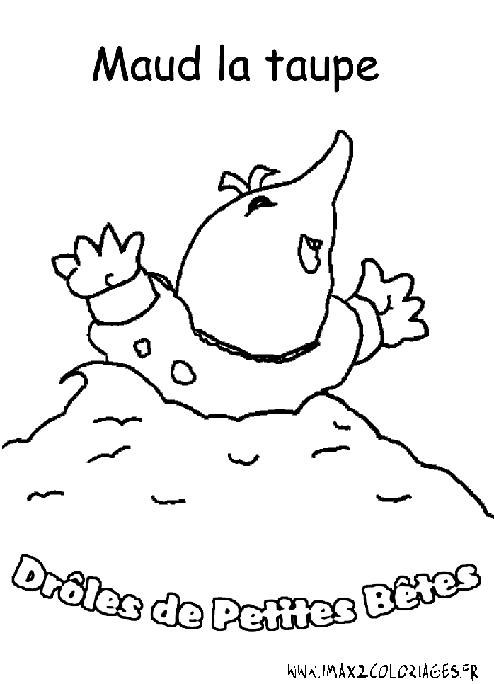 Coloriage d'un taupe dans son terrier entouré de nature
