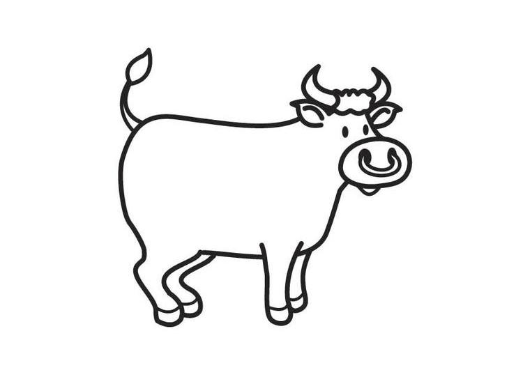 Coloriage d'un taureau dans un paysage pastoral