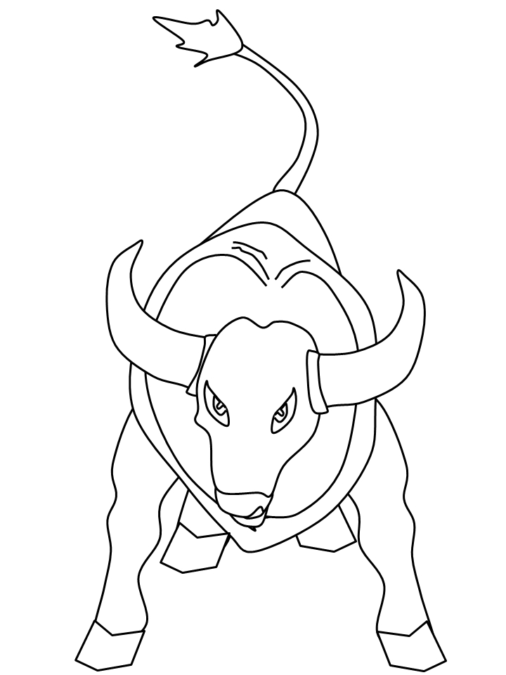 Coloriage d'un taureau majestueux dans un paysage pastoral