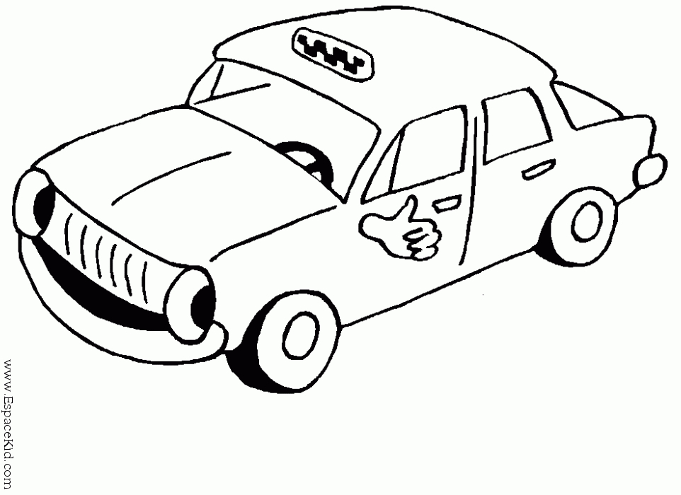 Coloriage d'un taxi sur une route urbaine