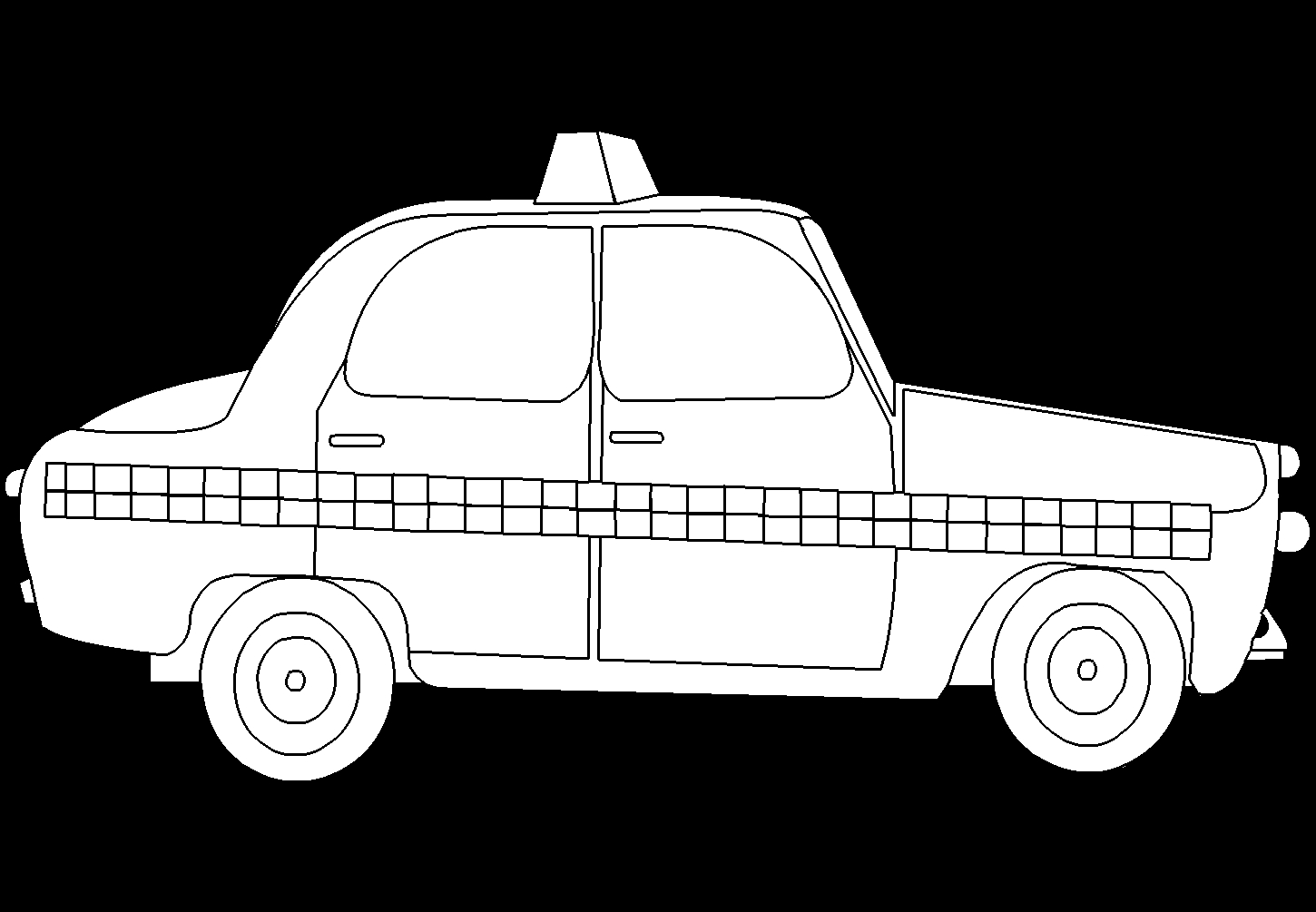 Taxi original en pleine rue avec passagers
