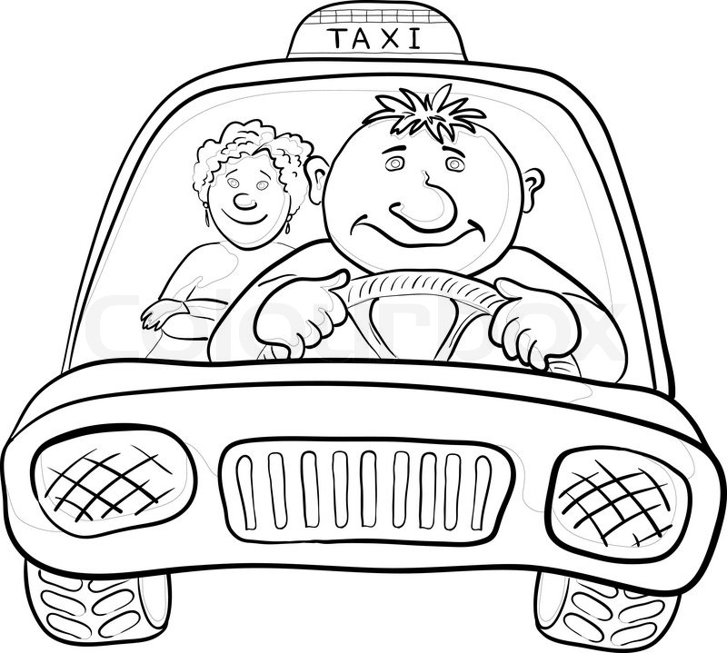Taxi sur une route avec un paysage urbain en arrière-plan