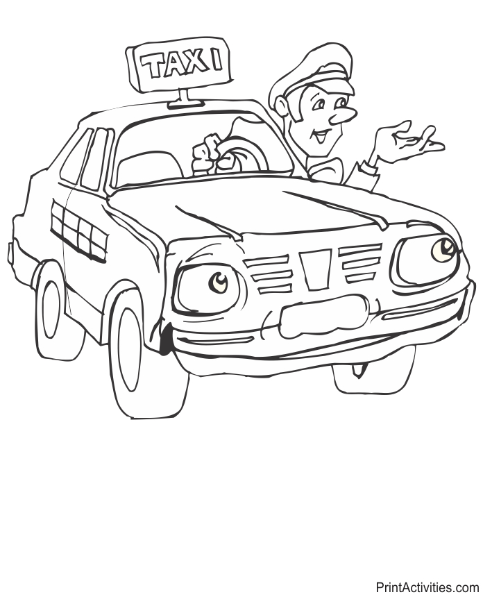 Coloriage d'un taxi en circulation dans une ville animée