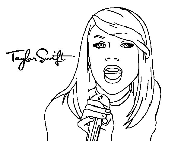 Coloriage de Taylor Swift chantant sur scène avec des éléments de décor festif Coloriage de Taylor Swift chantant sur scène avec des éléments de décor festif