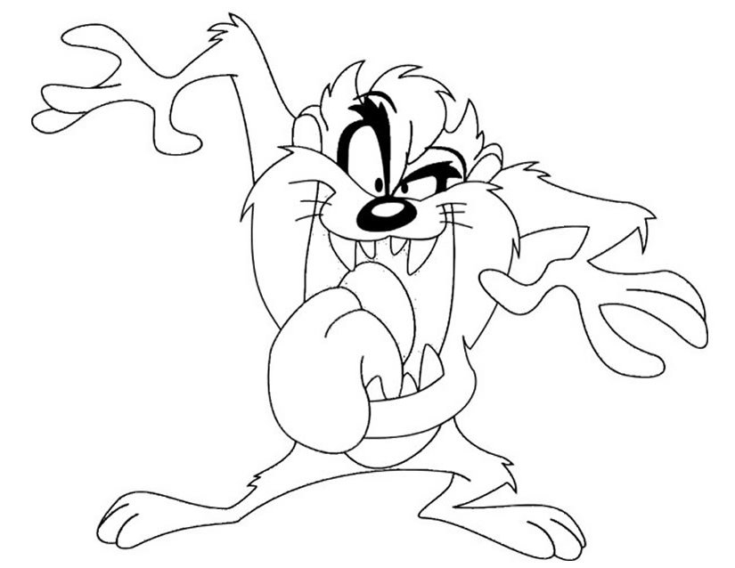 Coloriage de Taz en pleine action avec un fond dynamique