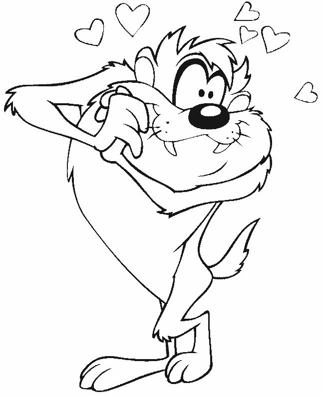 Coloriage de Taz, le diable de Tasmanie, en pleine expression joyeuse