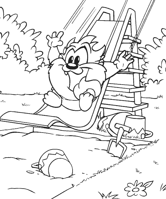 Taz en pleine action avec son sourire espiègle dans un décor simple