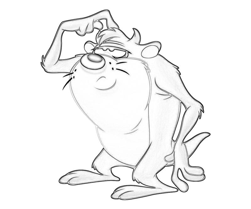 Coloriage de Taz en pleine action, entouré d'éléments dynamiques