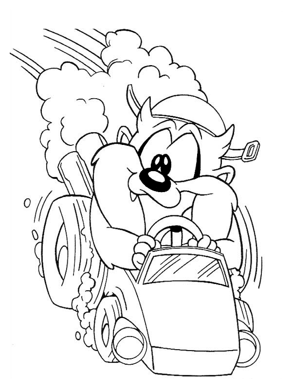 Coloriage de Taz en pleine action avec un décor ludique