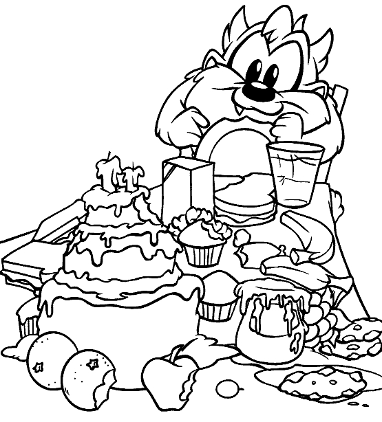 Coloriage de Taz en pleine action avec un décor de fond dynamique