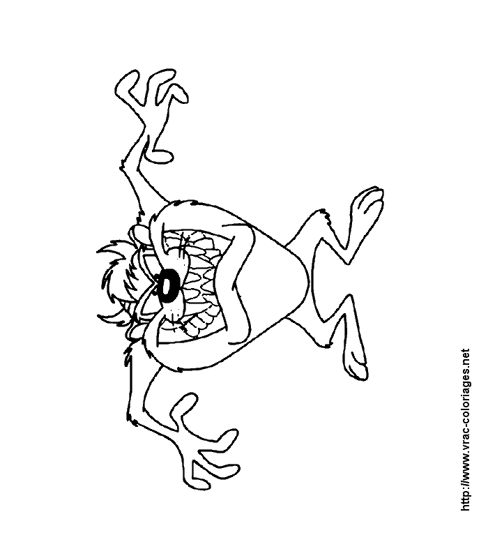 Coloriage de Taz en pleine action, entouré d'éléments ludiques