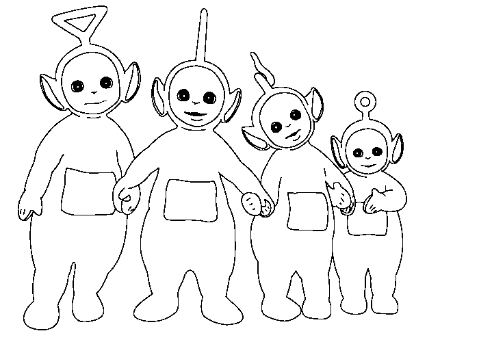 Les Teletubbies jouant dans un paysage ensoleillé