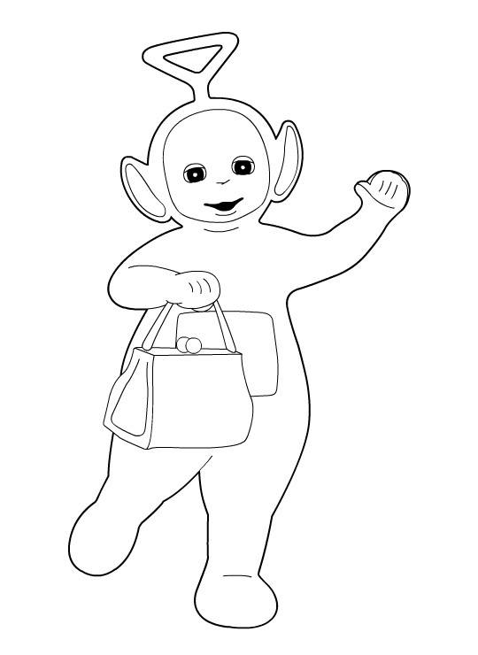 Coloriage des Teletubbies s'amusant dans un paysage verdoyant