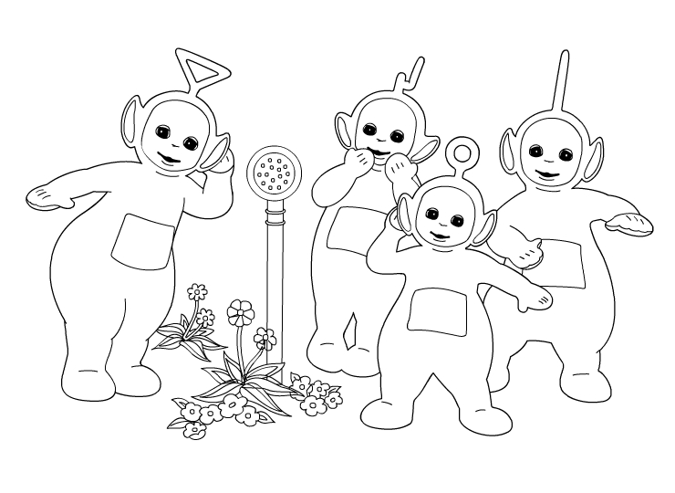 Les Teletubbies jouant dans un paysage verdoyant