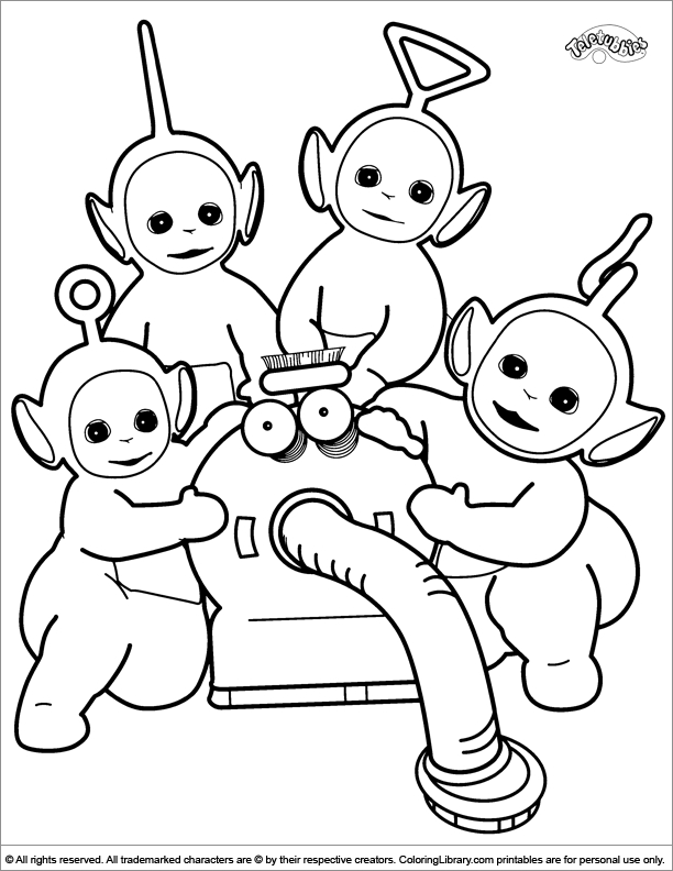 Coloriage des Teletubbies s'amusant dans un paysage joyeux