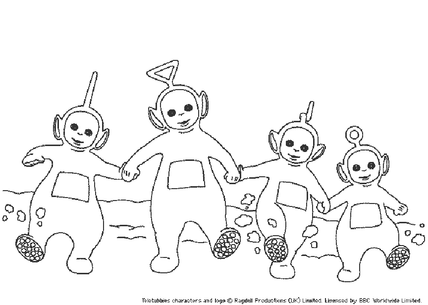 Les Teletubbies en pleine exploration dans leur paysage coloré