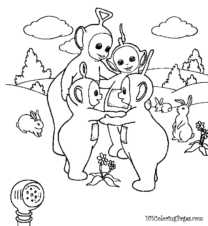 Coloriage des Teletubbies dans un environnement pastoral