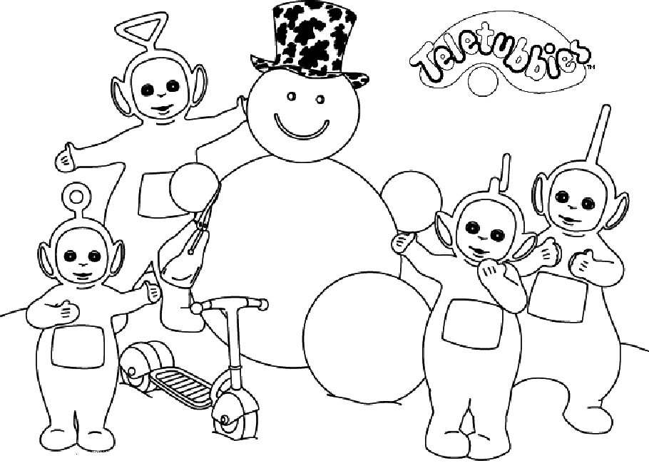 Les Teletubbies jouant dans un paysage ensoleillé