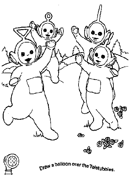Les Teletubbies s’amusent dans leur paysage verdoyant