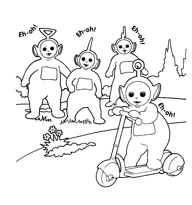 Les Teletubbies jouant dans un paysage verdoyant