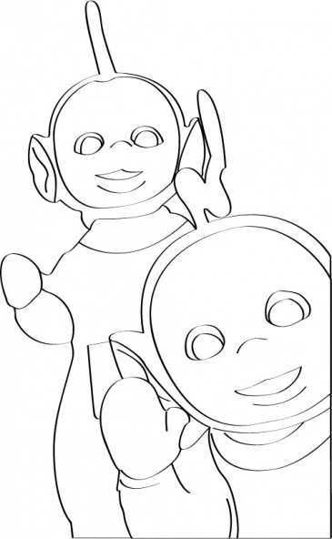 Coloriage des Teletubbies jouant dans un paysage ensoleillé