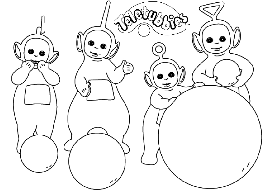 Les Teletubbies jouant dans un paysage ensoleillé