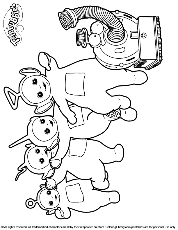 Coloriage des Teletubbies jouant dans un champ ensoleillé