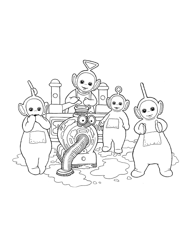 Les Teletubbies jouant dans un paysage verdoyant