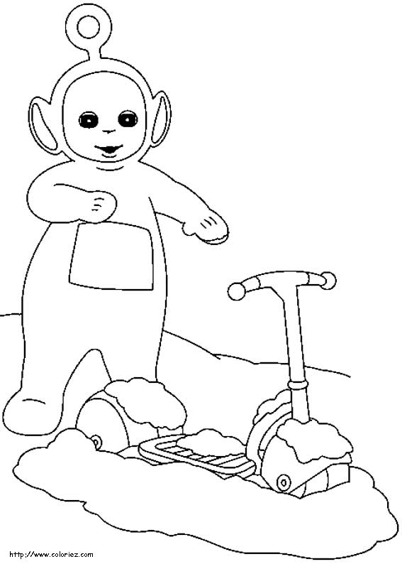 Coloriage des Teletubbies jouant dans un paysage ensoleillé