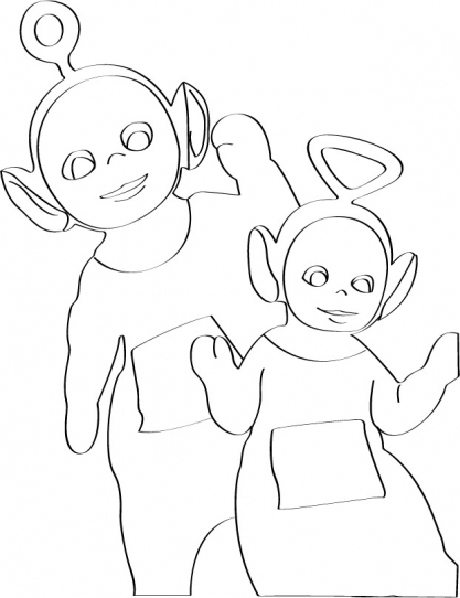 Coloriage des Teletubbies dans leur paysage coloré