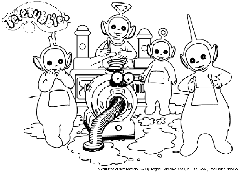 Les Teletubbies s'amusent dans un paysage verdoyant