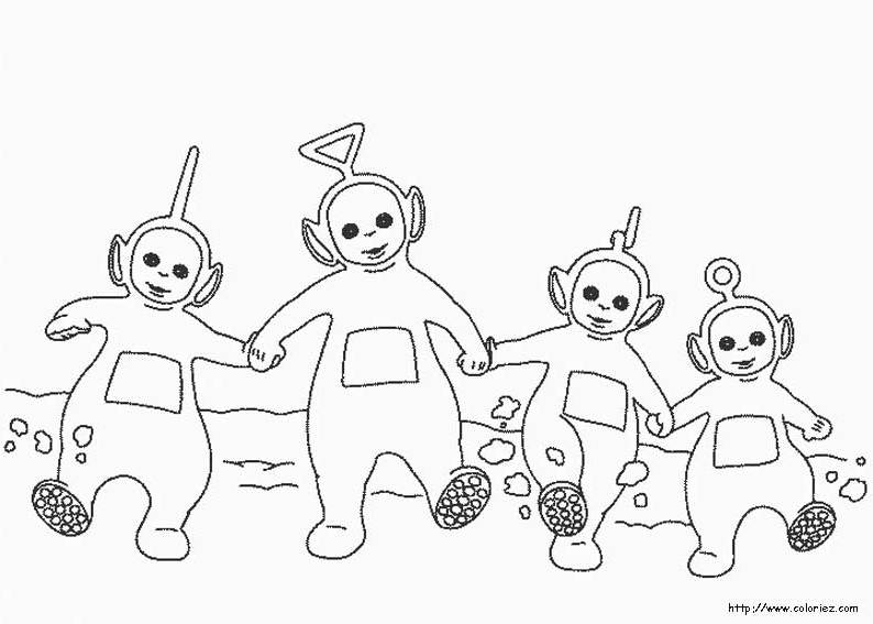 Les Teletubbies en pleine activité sous un ciel ensoleillé