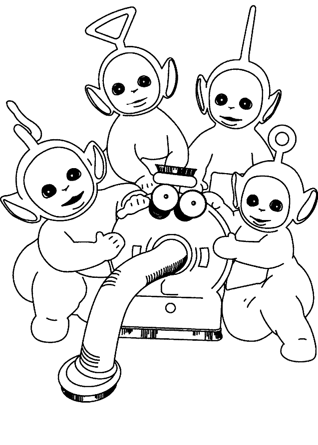 Les Teletubbies jouant dans un paysage verdoyant
