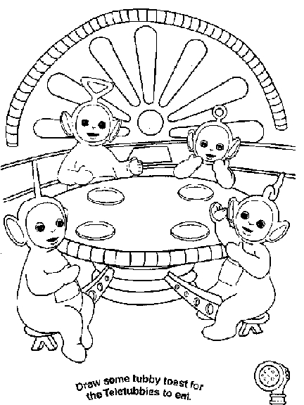 Coloriage des Teletubbies dans un paysage ensoleillé