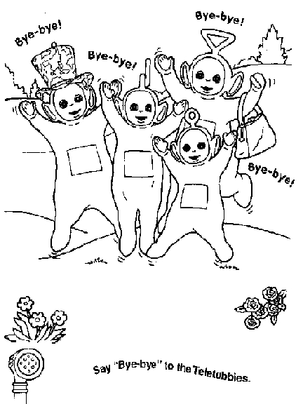 Coloriage des Teletubbies dans un paysage ensoleillé