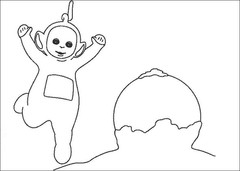 Les Teletubbies s'amusent dans un paysage verdoyant