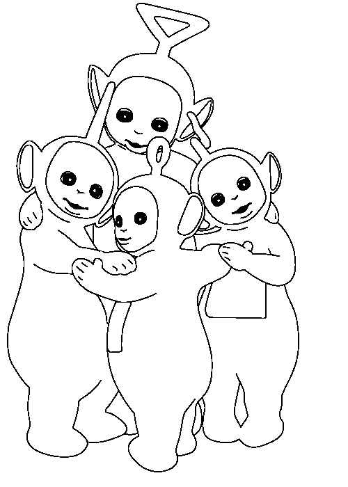 Les Teletubbies s'amusent dans un paysage verdoyant