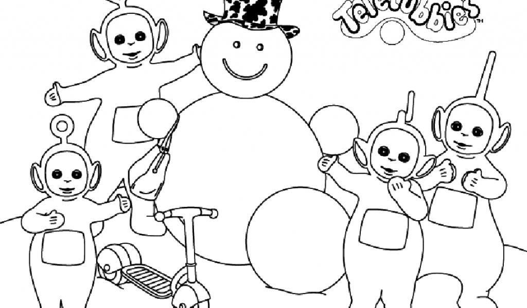 Les Teletubbies s'amusent dans un paysage verdoyant