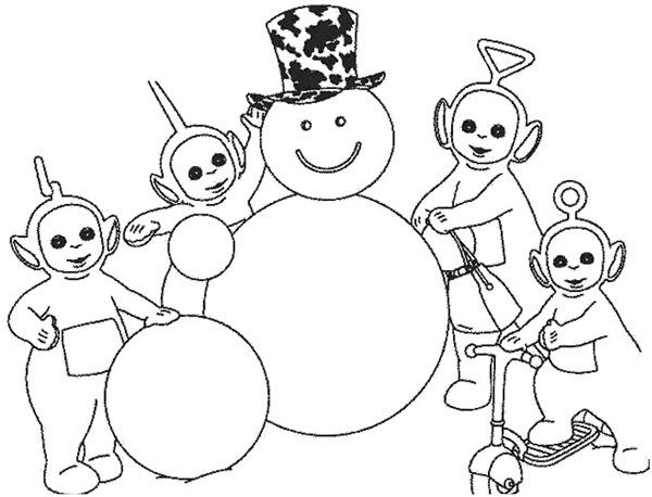 Coloriage des Teletubbies dans un paysage ensoleillé