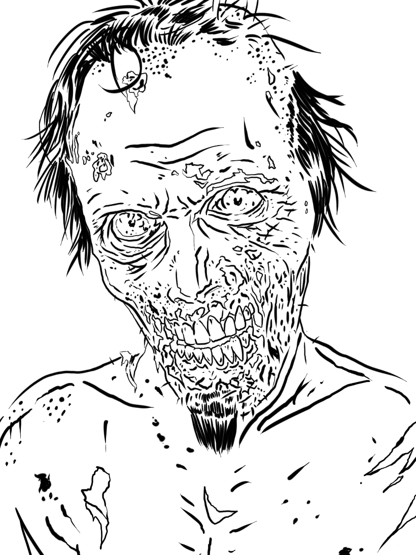 Coloriage de Rick Grimes, héros de The Walking Dead, dans une scène pleine d'intensité