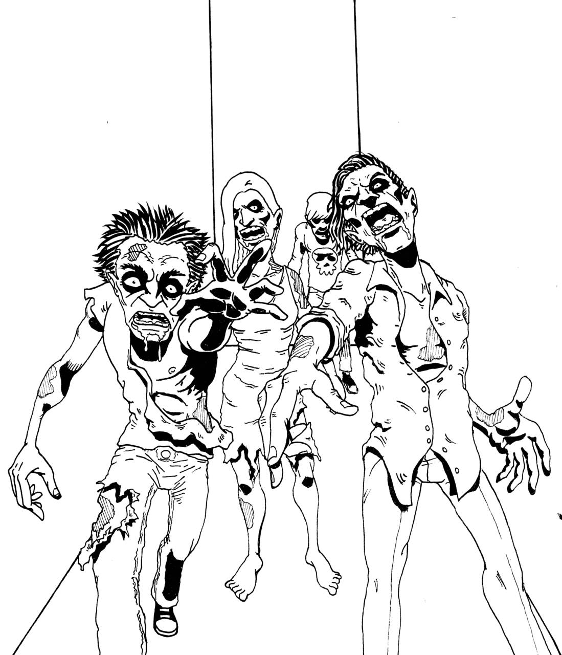 Coloriage d'un personnage emblématique de The Walking Dead dans une posture dynamique