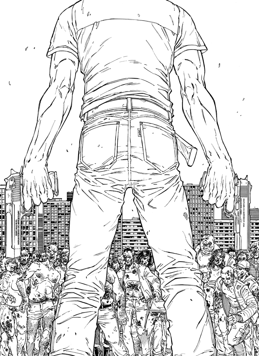Coloriage de personnages emblématiques de The Walking Dead en pleine action Coloriage de personnages emblématiques de The Walking Dead en pleine action