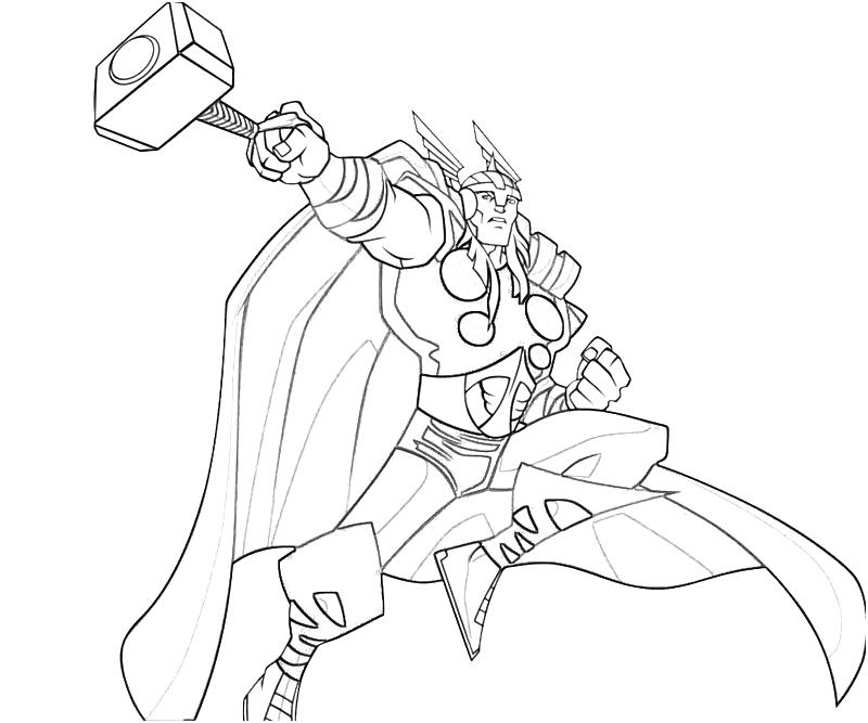 Thor brandissant son marteau Mjolnir au milieu des nuages