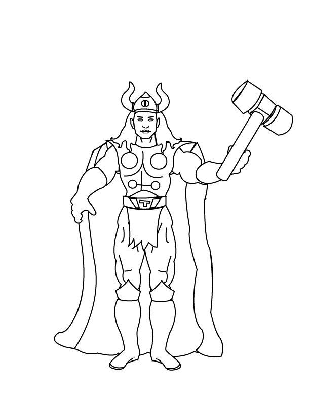 Thor brandissant son marteau dans un décor nuageux