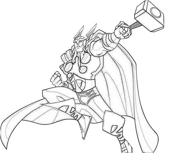 Thor brandissant son marteau dans un décor mythologique