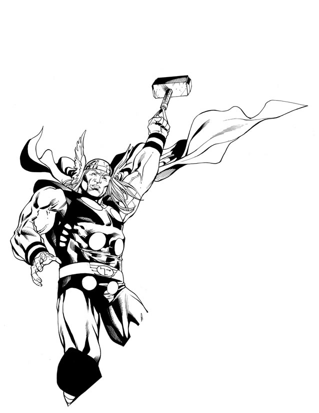 Thor brandissant son marteau au milieu d'une tempête